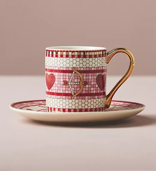 Bistro Tile Stoneware Espresso Cup and Saucer